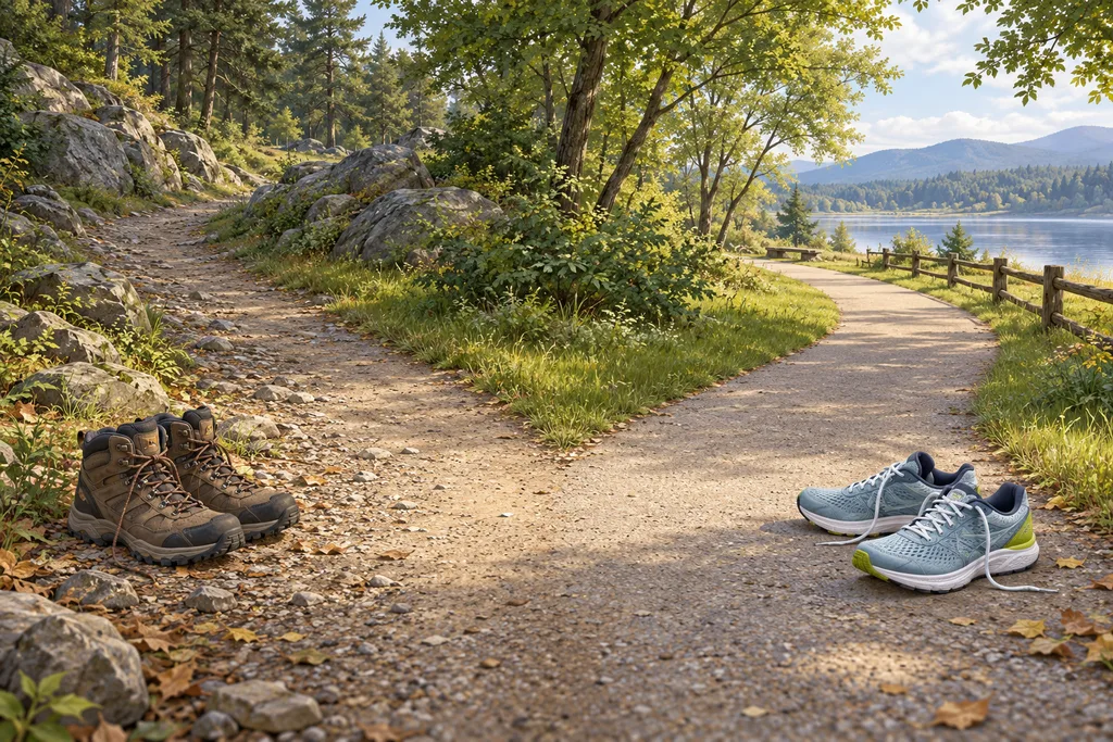 Deux chemins côte à côte dans un parc, l'un pour la marche, l'autre pour la course.